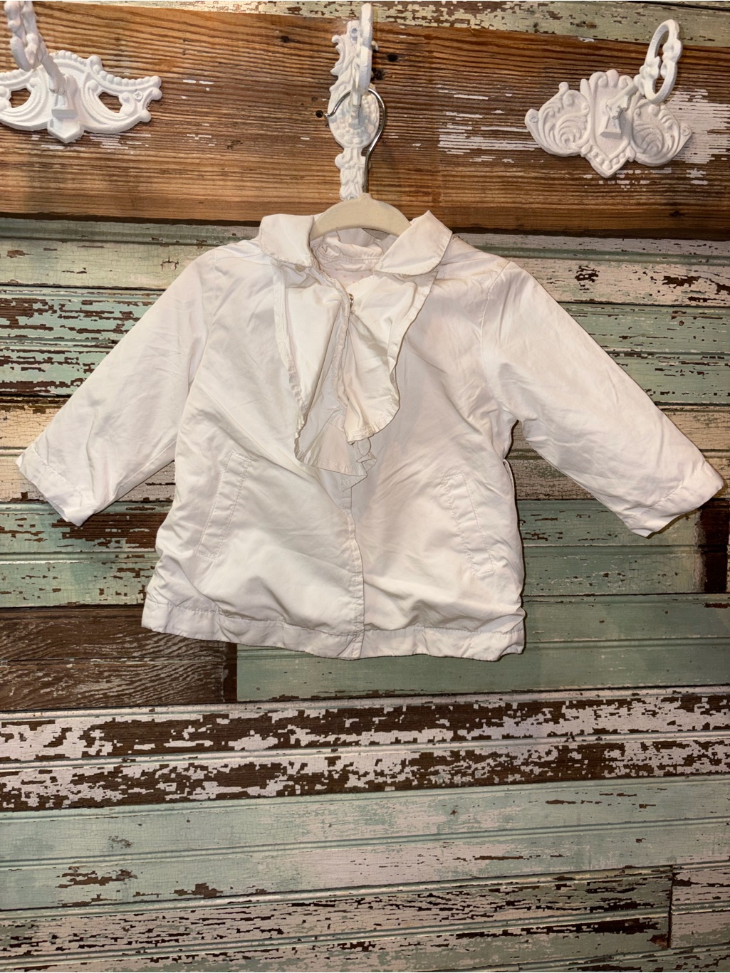 Richie House White Ruffle-Front Kids Jacket